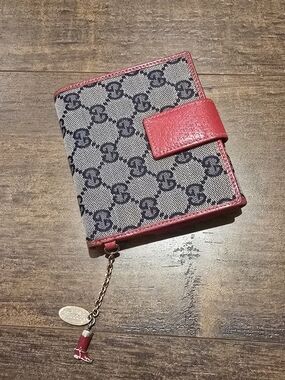 Gucci Monogram Wallet with Pink Trim